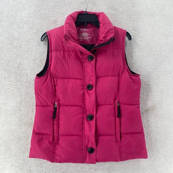 LL Bean Vest Womens Size SMALL Goose‎ Down Puffer Vest Pink Full Zip - Picture 1 of 14